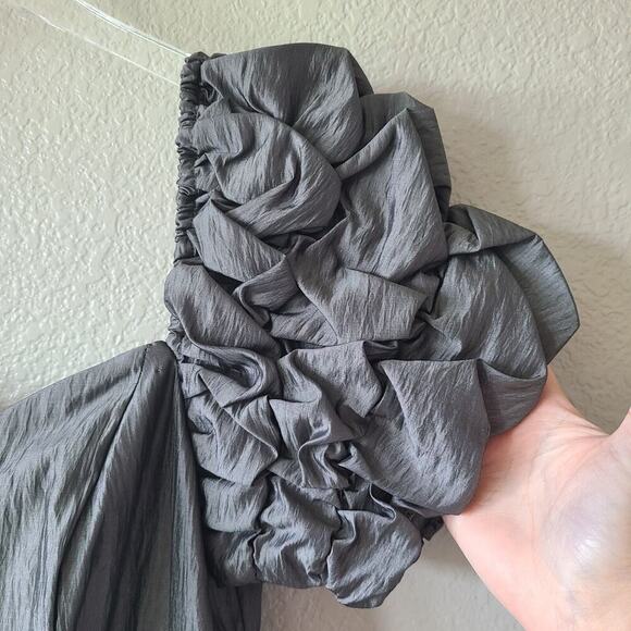 Peasant‎ Puff Sleeve Maxi Dress Size 14 Sweetheart Neckline Prom Evening Gray - Picture 2 of 11